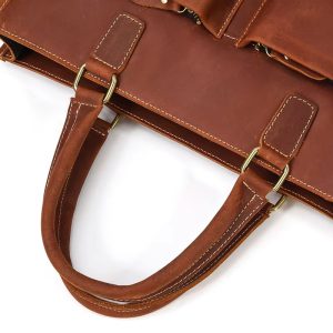 Serviette Cuir Crazy Horse Homme Eredito Marron Coutures Soignees