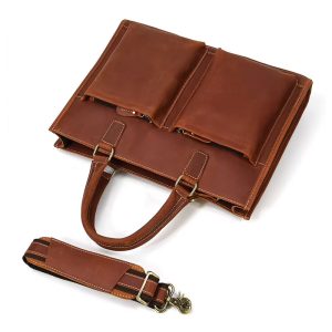 Serviette Cuir Crazy Horse Homme Eredito Marron Laniere Amovible
