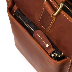 Serviette Cuir Crazy Horse Homme Eredito Marron Poches Exterieures Zipees