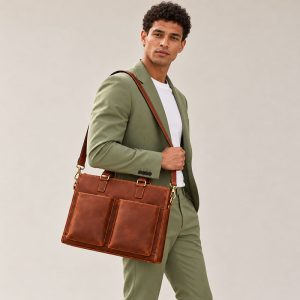 Serviette Cuir Crazy Horse Homme Eredito Marron Port Epaule