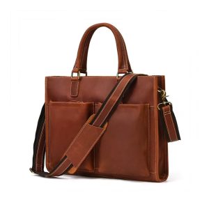 Serviette Cuir Crazy Horse Homme Eredito Marron Vue Biais