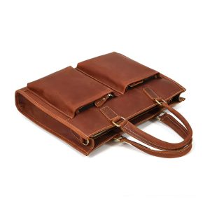 Serviette Cuir Crazy Horse Homme Eredito Marron Vue Dessus A Plat