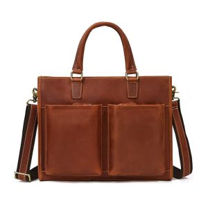 Serviette Cuir Crazy Horse Homme Eredito Marron Vue Face
