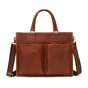 Serviette Cuir Crazy Horse Homme Eredito Marron Vue Face