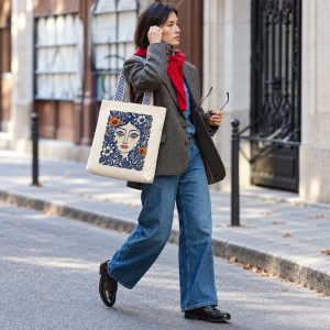Tote Bag Portrait Fleuri Anses Ethniques Hiver Port Epaule