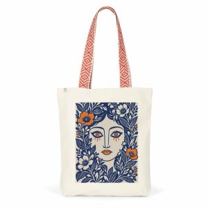 Tote Bag Portrait Fleuri Anses Ethniques Rouges