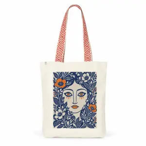 Tote Bag Portrait Fleuri Anses Ethniques Rouges