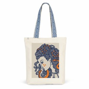 Tote Bag Portrait Meduse Anses Ethniques Bleues