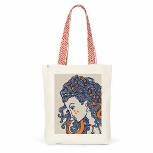 Tote Bag Portrait Meduse Anses Ethniques Rouges