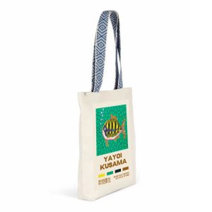 Tote Bag Tissu Yayoi Kusama Profondeurs De La Mer Anses Bleues Vue Biais